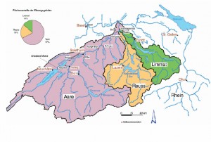 Einzugsgebiete von Flüssen in der Schweiz