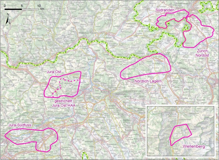 Übersichtskarte der vorgeschlagenen geologischen Standortgebiete aus Etappe 1