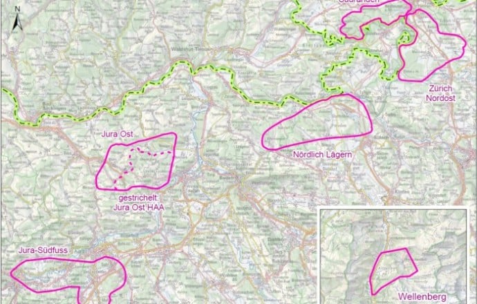 Übersichtskarte der vorgeschlagenen geologischen Standortgebiete aus Etappe 1